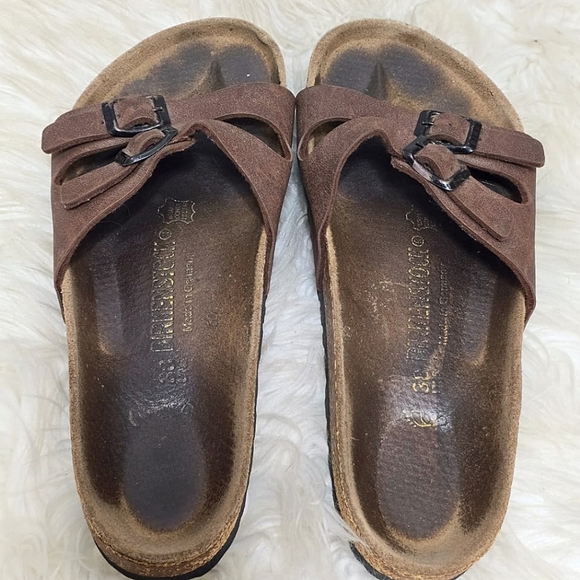 Birkenstock Leather Slip On Sandals Size 38🌴✌️ - Picture 2 of 11